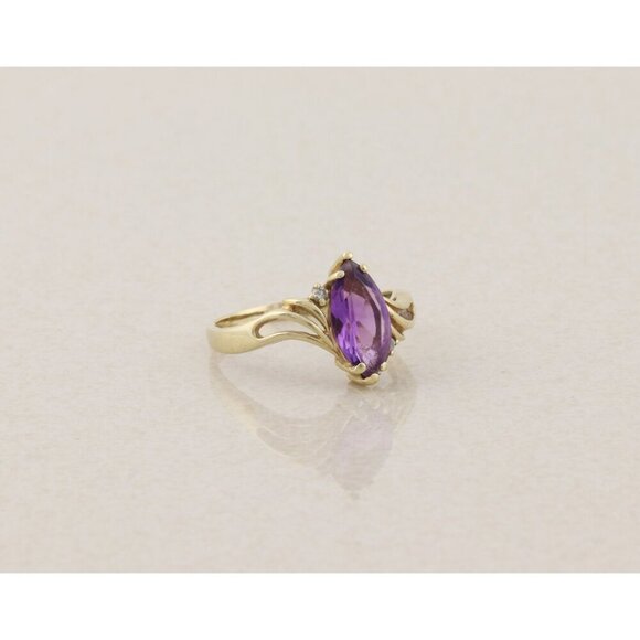 14k Yellow Gold Natural Amethyst and Diamond Ring Size 8 - Picture 3 of 7